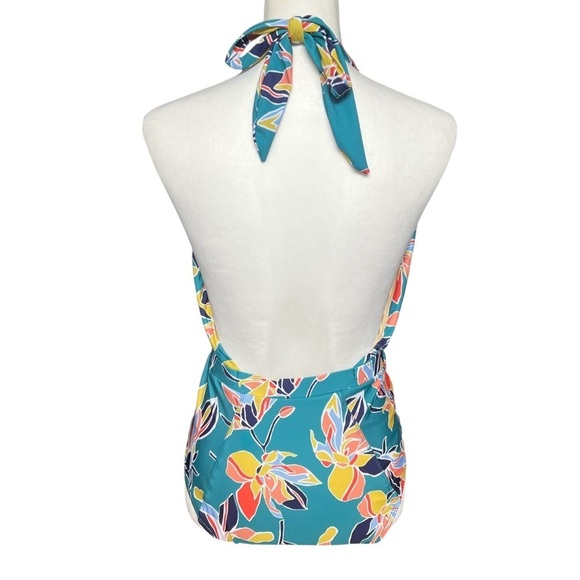 ModCloth Swimsuit Women’s Medium Teal Floral One Piece Bethany Halter Retro - Picture 4 of 14
